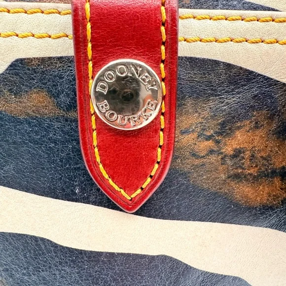 Rare Vintage Dooney & Bourke Zebra Red Trim Distressed Leather Safari Satchel - Picture 7 of 13